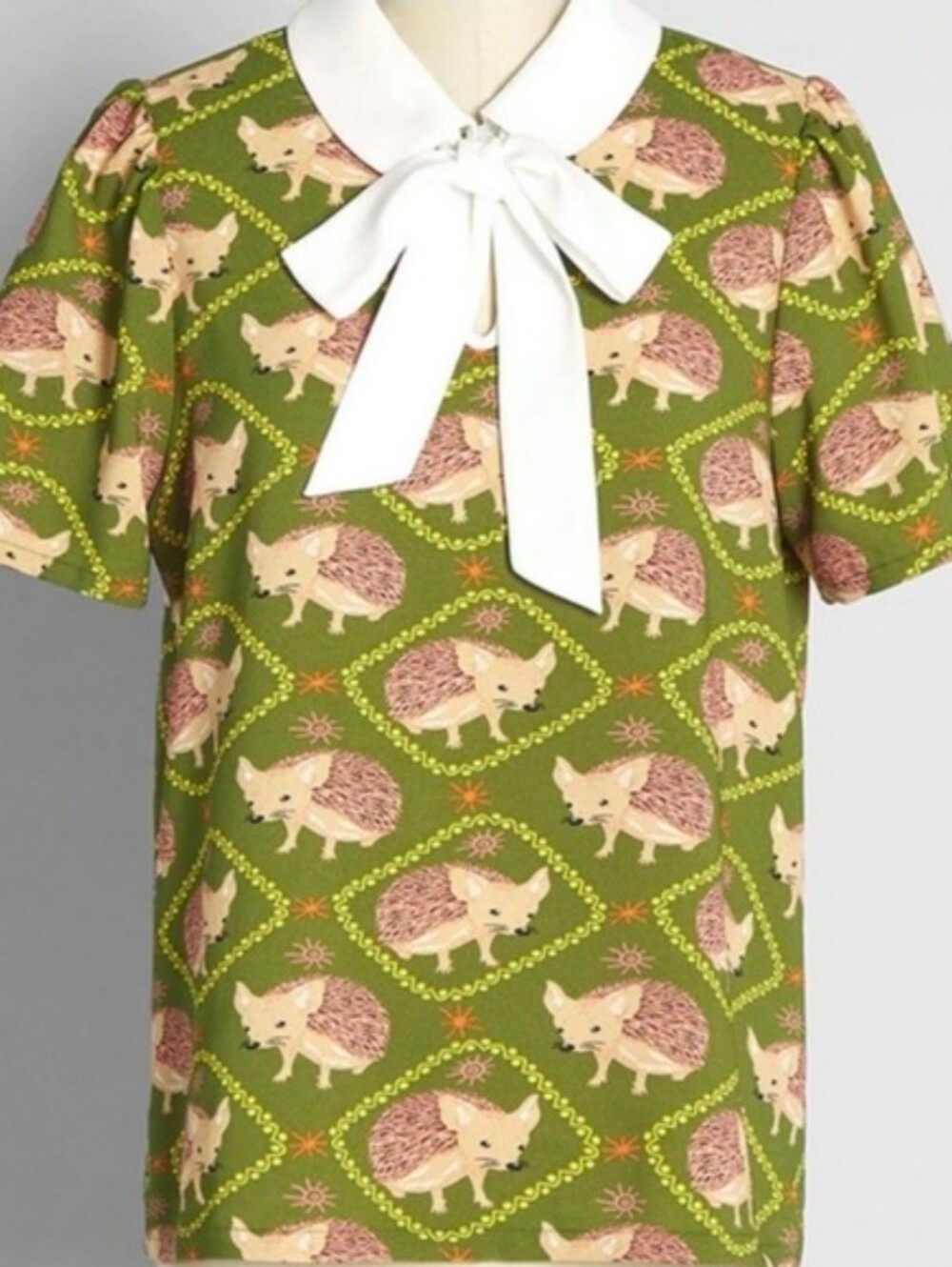 Modcloth Blouse Hedgehog with Pussybow XL - Picture 3 of 10